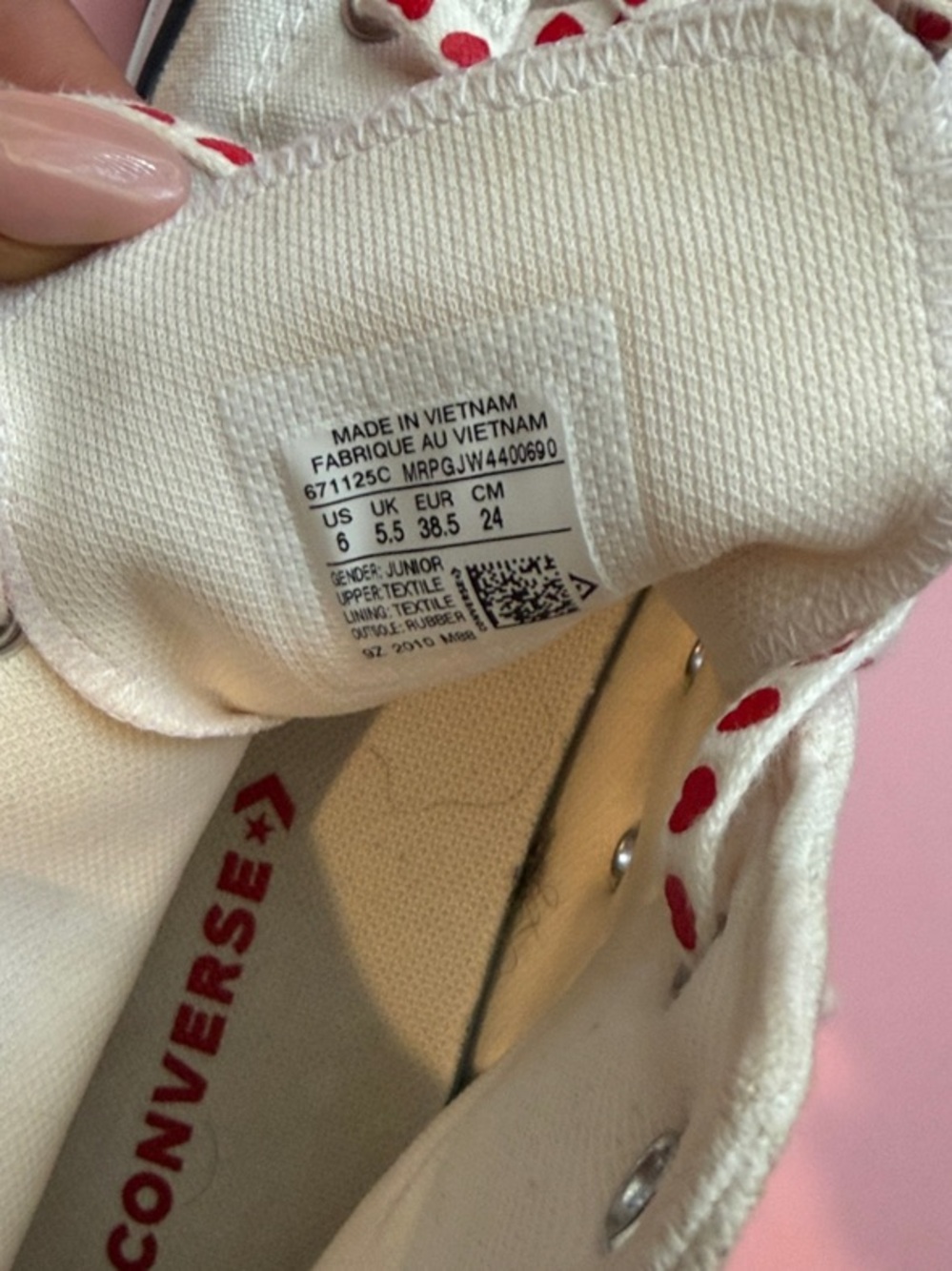 Converse White High-Top Sneakers with Red Heart Laces - Picture 5 of 5